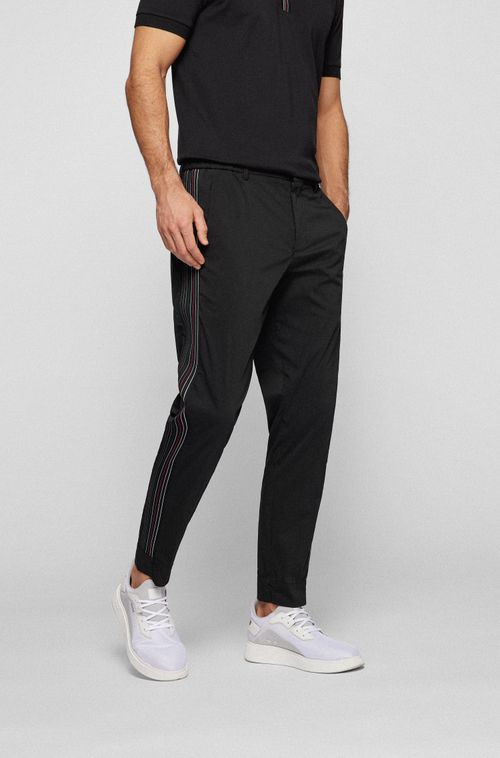 Calça Slim Fit Em Mistura De Algodão Com Faixa Lateral