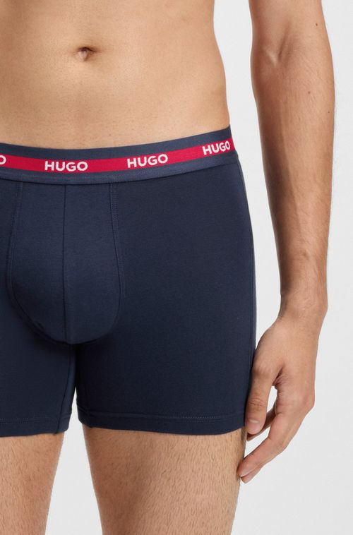 Kit Com Três Cuecas Em Algodão Stretch Com Logos