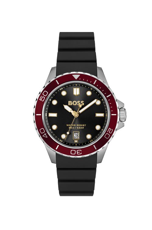 Relógio BOSS Com Pulseira de Silicone E Caixa De Metal Com Aro Vermelho