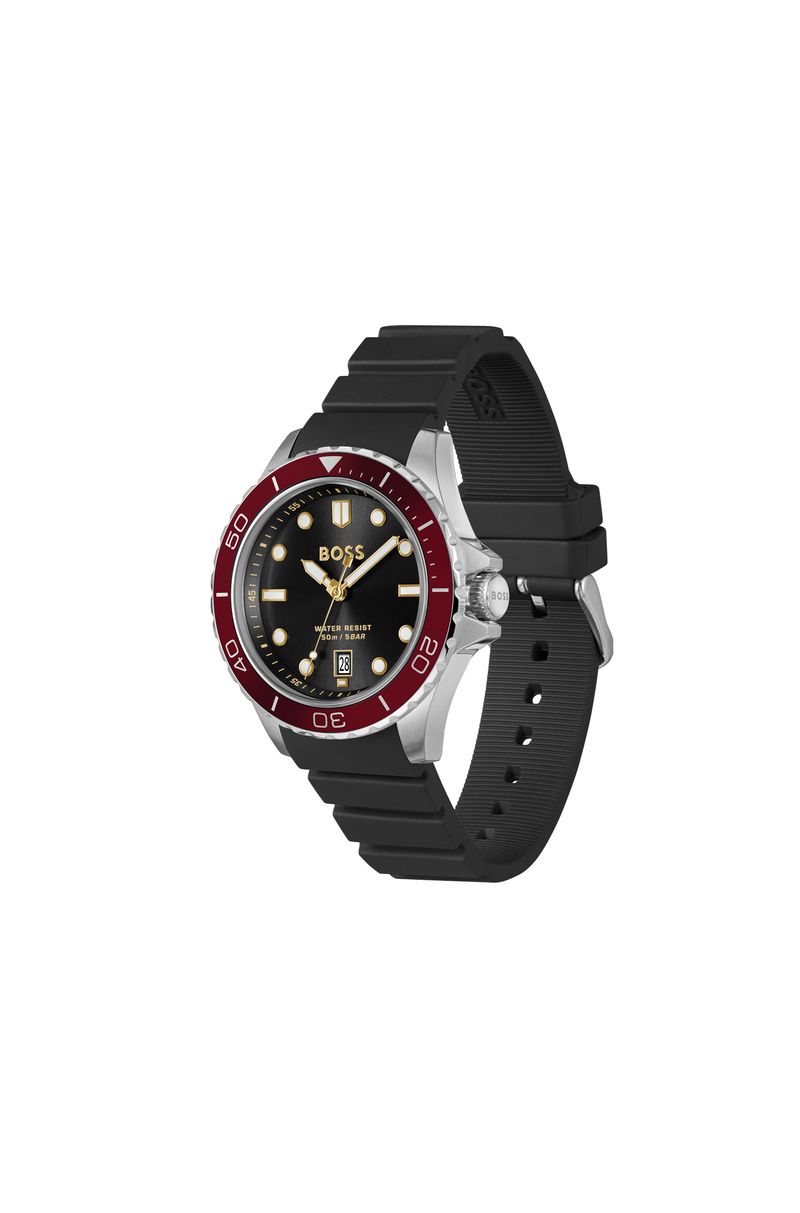 Relógio BOSS Com Pulseira de Silicone E Caixa De Metal Com Aro Vermelho
