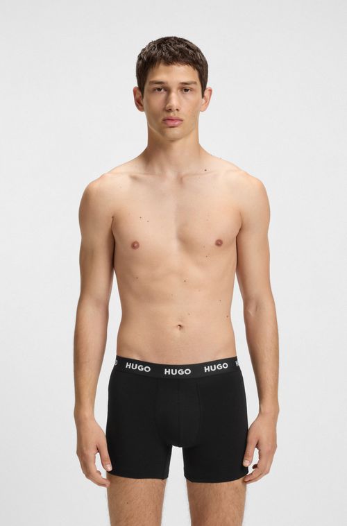 Três Cuecas Boxers Em Algodão Elástico Com Logos Na Cintura