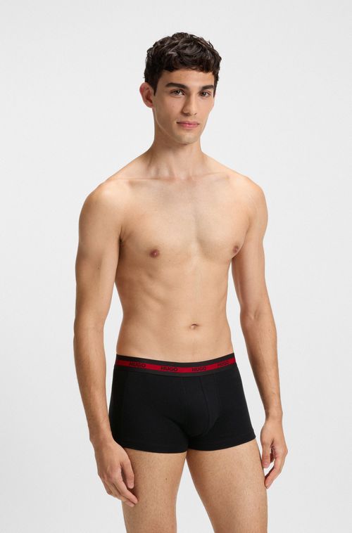 Pacote com três cuecas de algodão stretch com cós de logo