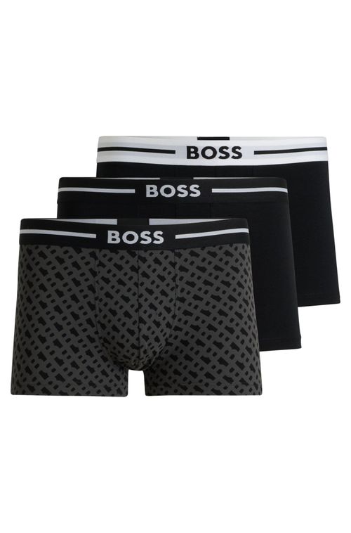 Pack De Três Boxers Em Algodão Elástico Lisos E Com Monograma