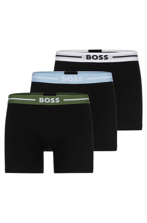 Pack Com Três Cuecas Boxer De Algodão Com Elásticos De Logo
