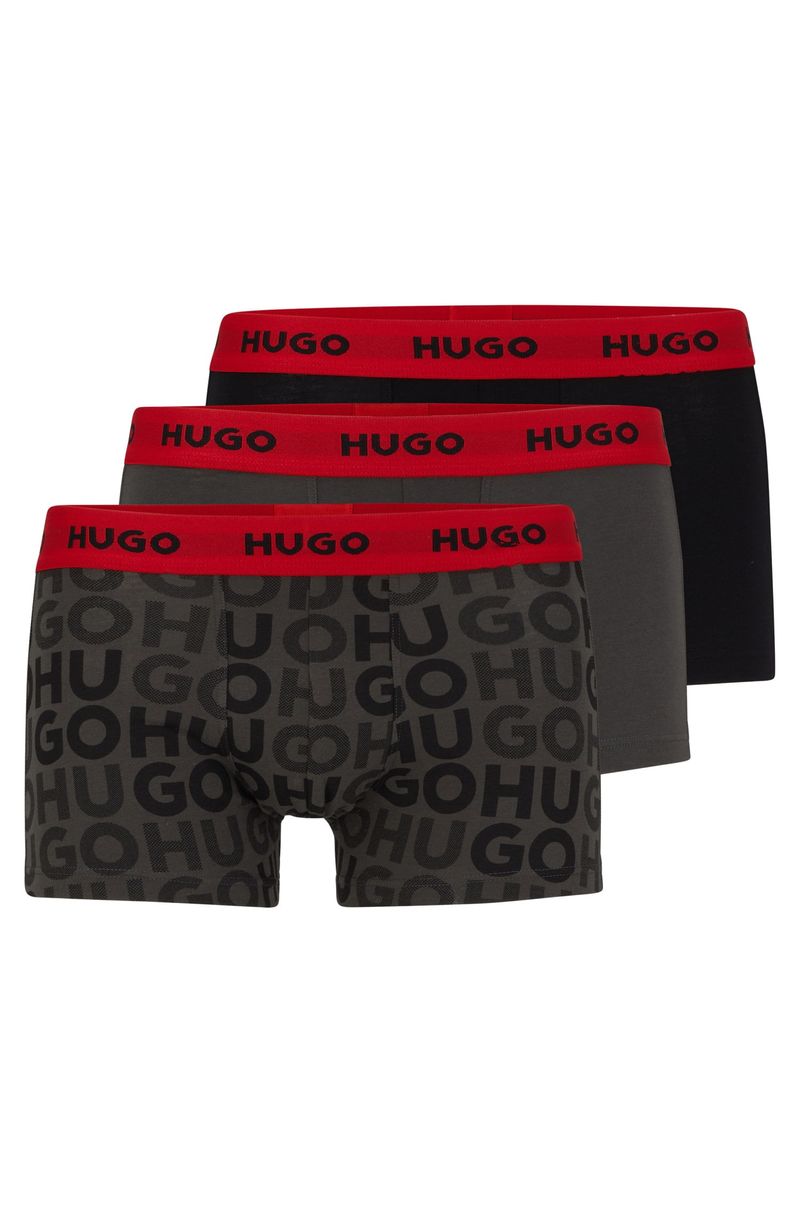 Conjunto Com Três Cuecas Boxer De Algodão Stretch Com Logo Na Cintura Cinza