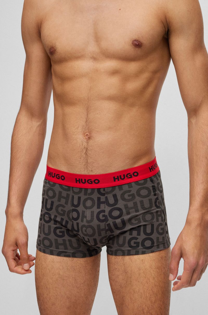 Conjunto Com Três Cuecas Boxer De Algodão Stretch Com Logo Na Cintura Cinza