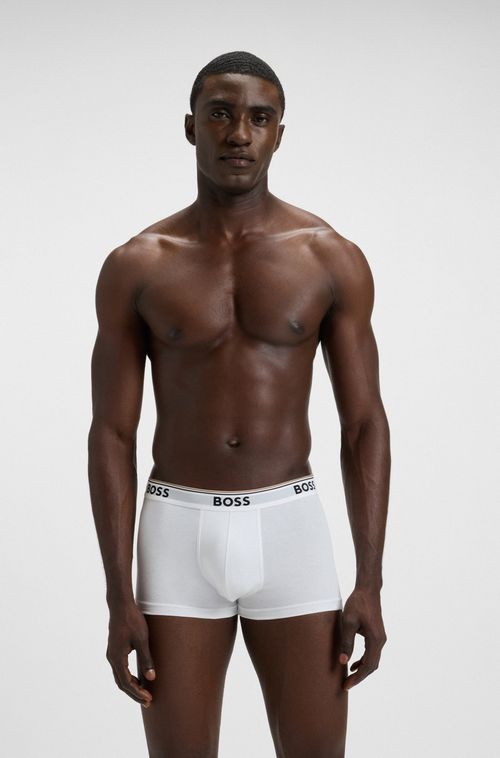 Conjunto De Três Boxers De Algodão Stretch Com Logotipo Na Cintura