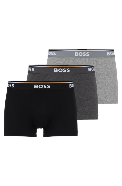 Conjunto De Três Boxers De Algodão Stretch Com Logo Na Cintura