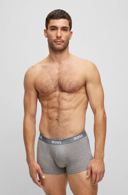 Conjunto De Três Boxers De Algodão Stretch Com Logo Na Cintura