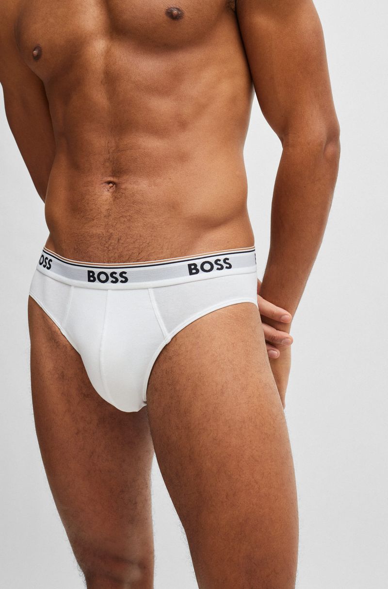 Conjunto De Três Cuecas Slip Em Algodão Stretch Com Logotipos Na Cintura