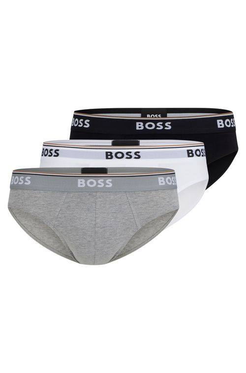 Conjunto De Três Cuecas Slip Em Algodão Stretch Com Logotipos Na Cintura