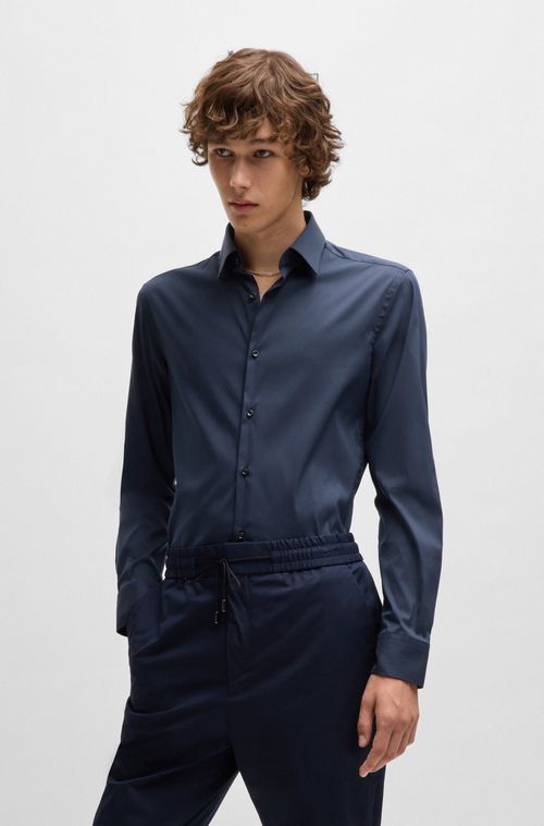 Camisa De Corte Slim Em Popelina De Algodão Misto