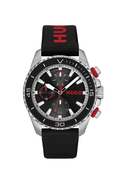 RELOGIO HUGO COM PULSEIRA DE SILICONE E CAIXA DE METAL