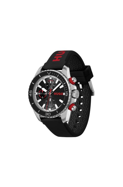 RELOGIO HUGO COM PULSEIRA DE SILICONE E CAIXA DE METAL