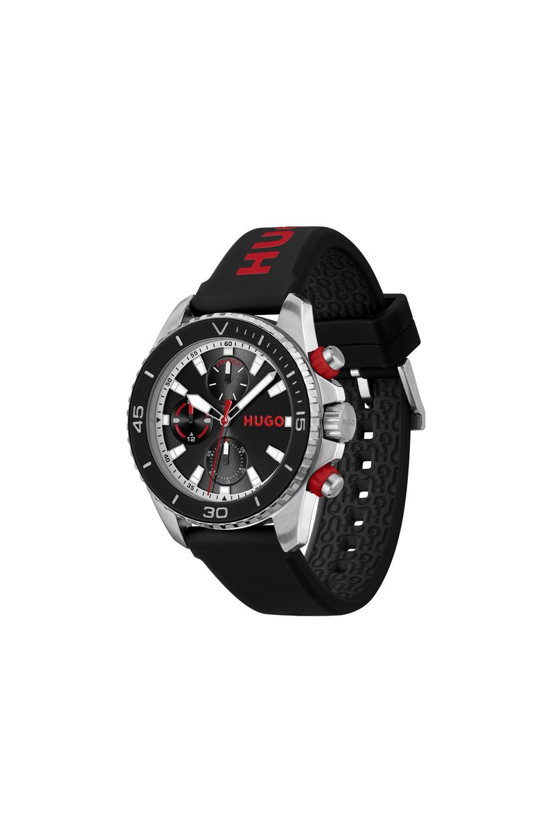 RELOGIO HUGO COM PULSEIRA DE SILICONE E CAIXA DE METAL