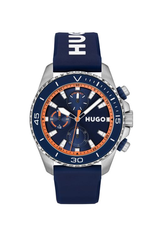 RELOGIO HUGO COM PULSEIRA DE SILICONE E CAIXA DE METAL