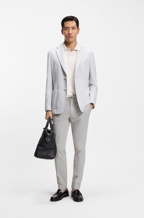 Calças De Ajuste Slim Em Algodão Dobby Elástico