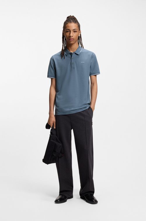 Polo De Ajuste Slim De Algodão Elástico Com Logo Estampado