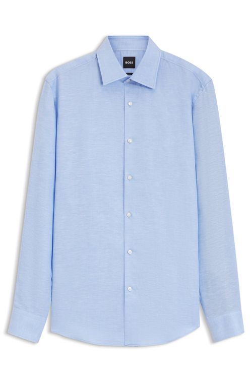Camisa De Ajuste Slim Em Sarja De Mistura De Linho