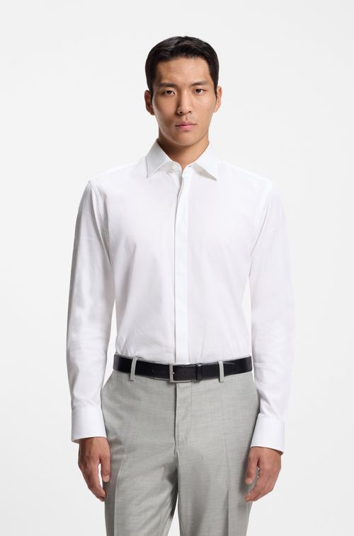 Camisa De Ajuste Regular Em Algodão Italiano