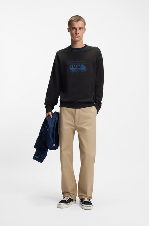 Moletom Em Terry De Algodão Com Logo E Costura Contrastante