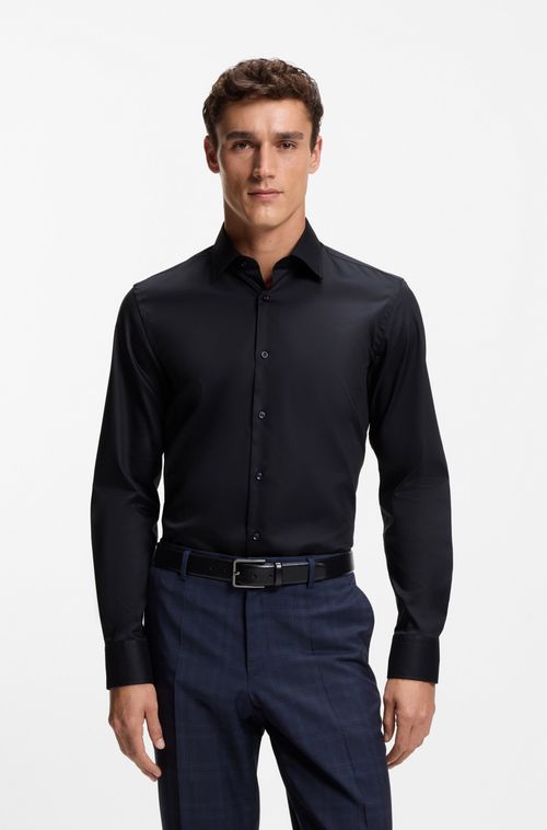 Camisa De Ajuste Slim Em Popelina De Algodão