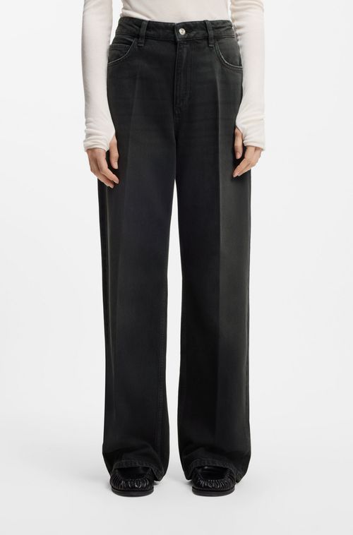 Calças Jeans Cinza Rígida De Ajuste Relaxado