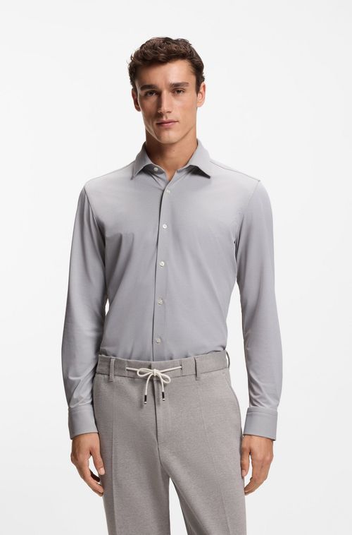 Camisa De Ajuste Slim Em Tecido Elástico Estruturado