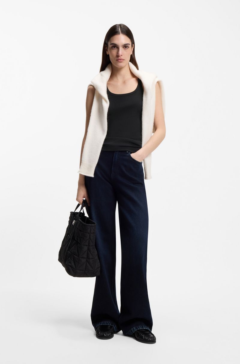 Top Sem Mangas Em Algodão Elástico Canelado