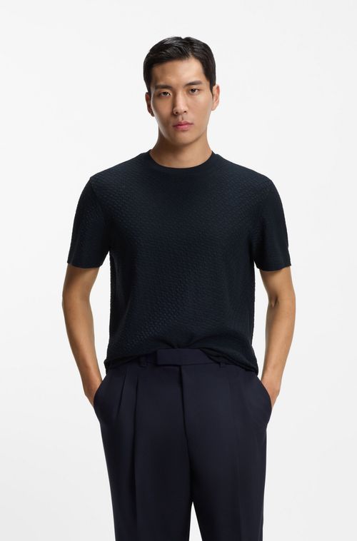 Camiseta De Algodão Mercerizado Com Jacquard De Monograma