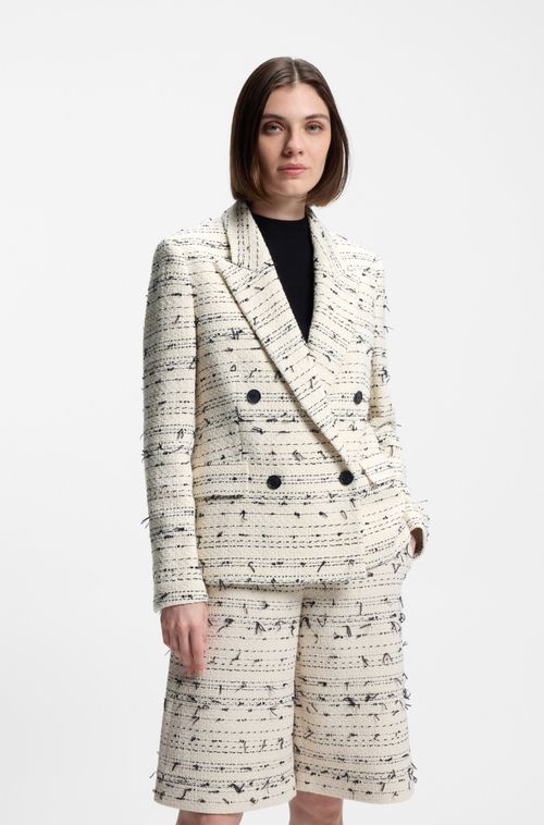 Blazer De Ajuste Regular Em Tweed De Mistura De Algodão