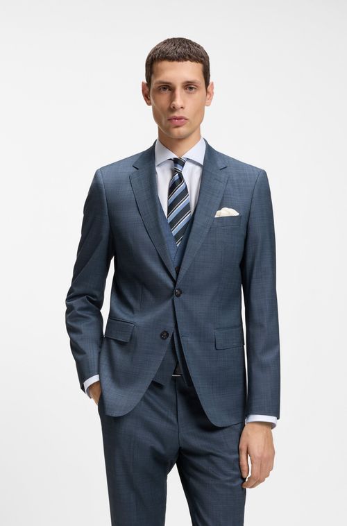 Terno De Três Peças De Ajuste Slim Em Lã Elástica