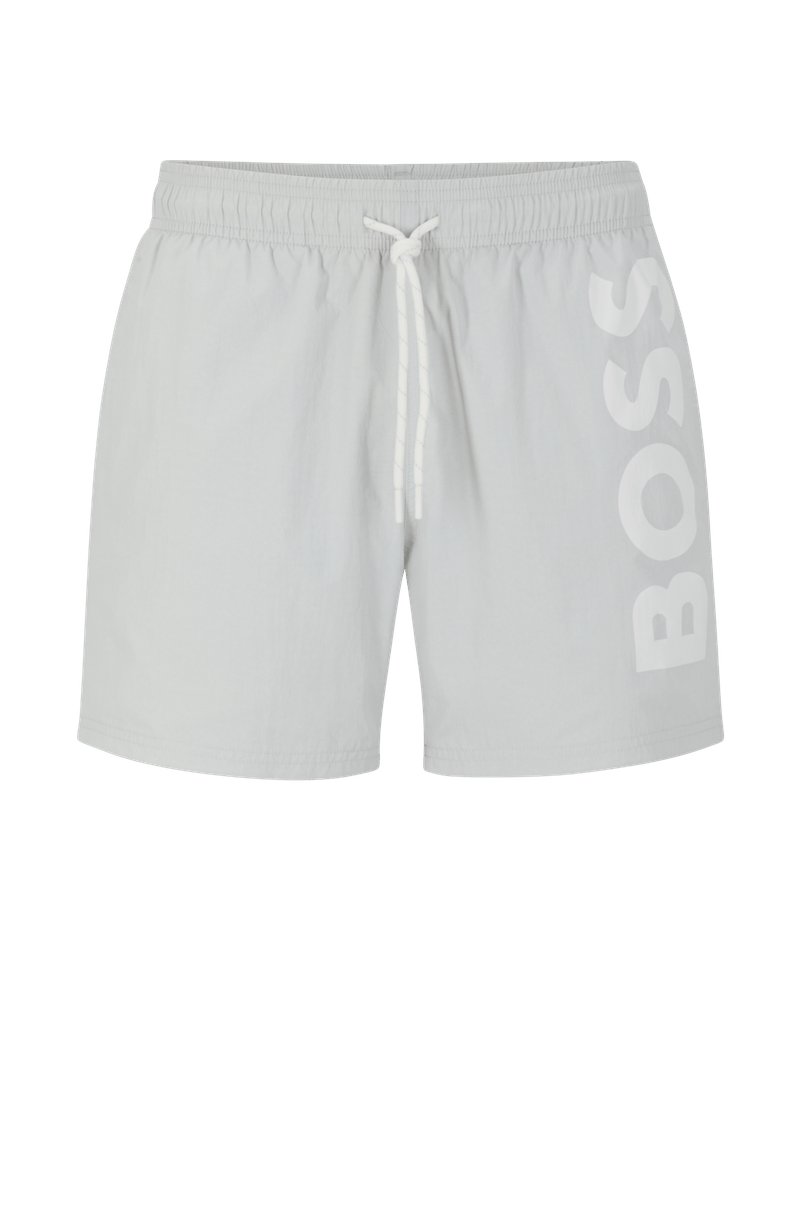 Shorts De Praia De Secagem Rápida Com Logo Grande Cinza