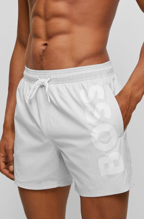 Shorts De Praia De Secagem Rápida Com Logo Grande Cinza