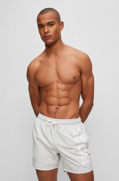 Shorts De Praia De Secagem Rápida Com Logo Grande Cinza