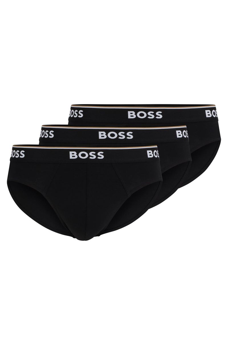Conjunto De Três Cuecas Slip Em Algodão Stretch Com Logotipos Na Cintura