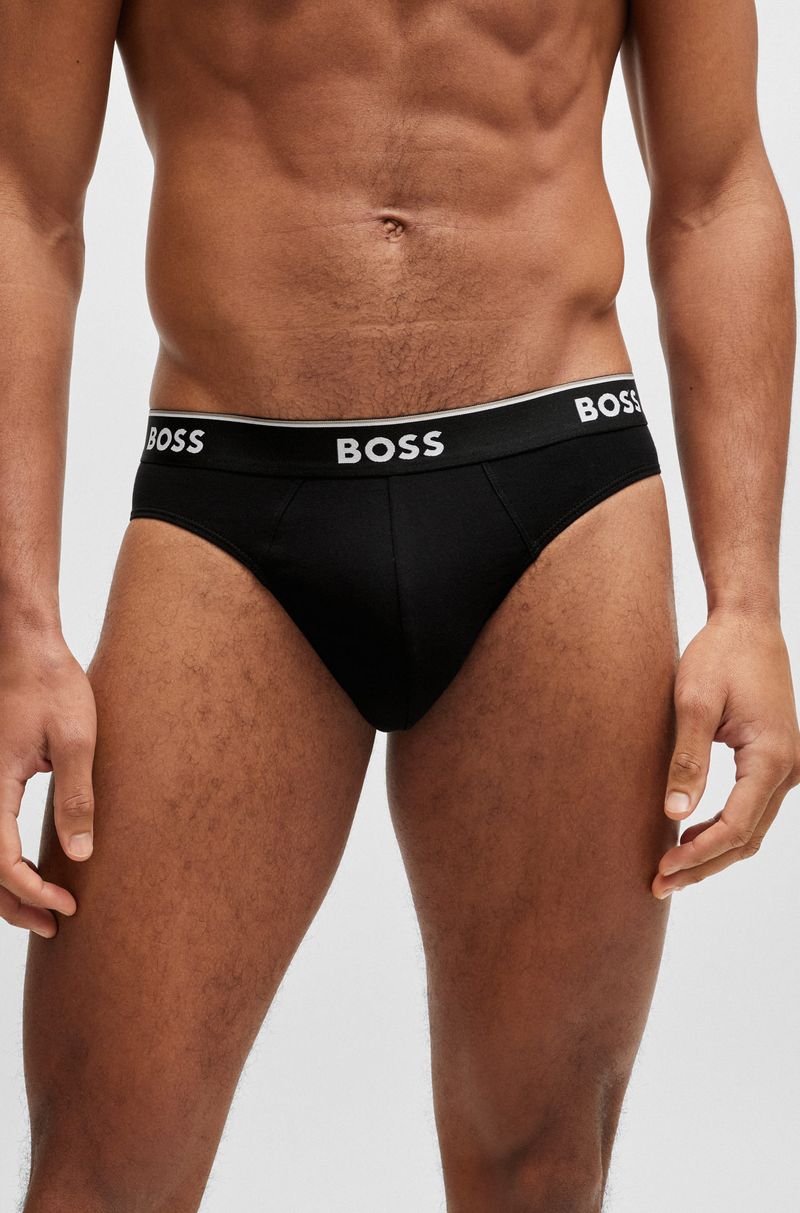 Conjunto De Três Cuecas Slip Em Algodão Stretch Com Logotipos Na Cintura