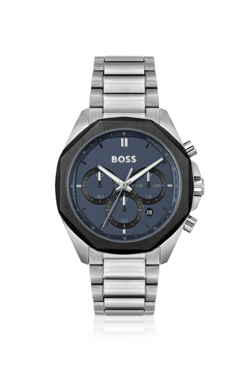 Relógio Cronógrafo Com Visor Azul E Pulseira De Elos