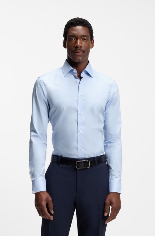 Camisa De Ajuste Slim Em Popelina De Algodão