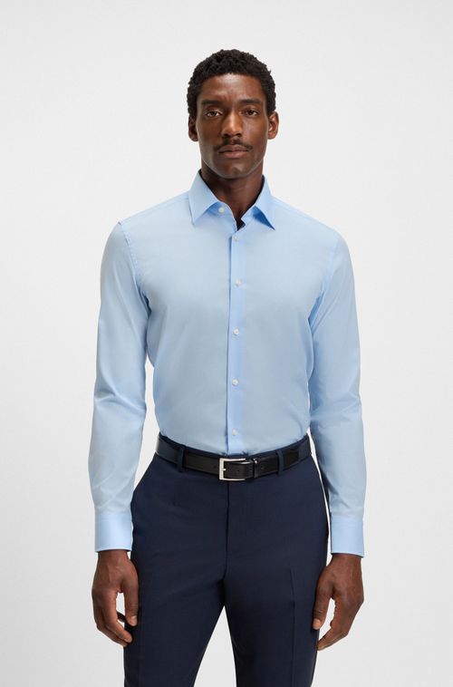 Camisa De Ajuste Slim Em Popelina De Algodão Elástico
