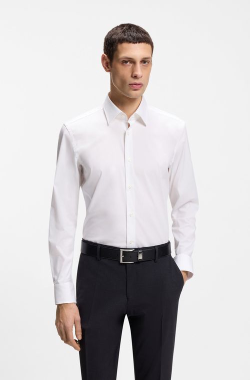 Camisa De Ajuste Slim Em Algodão Elástico