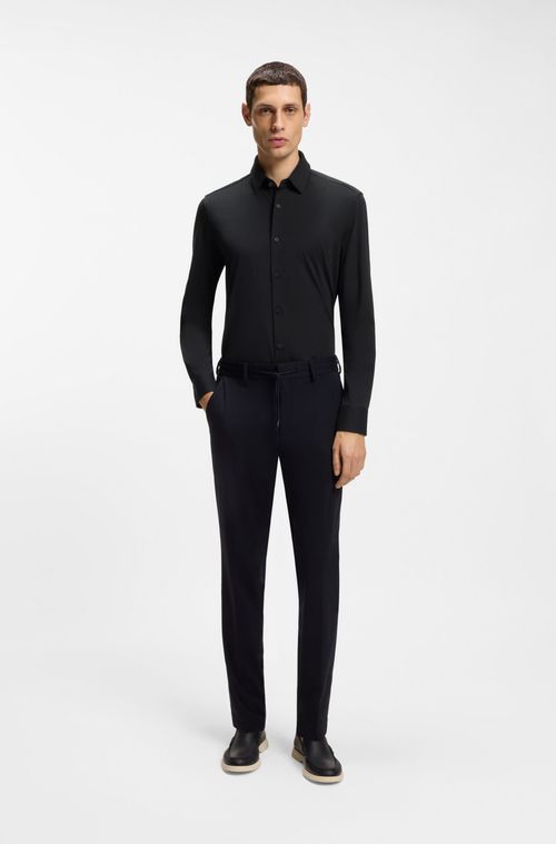 Camisa De Ajuste Slim Em Jérsei De Algodão Elástico De Alto Desempenho