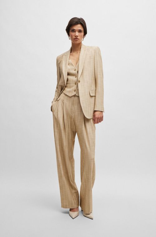 Paletó Regular Em Material Listrado Com Forro De Assinatura