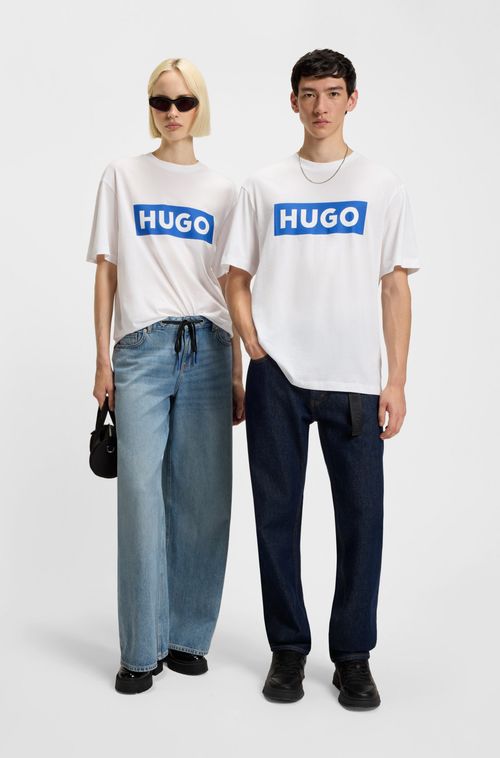 Camiseta De Algodão Jersey Com Logo Azul