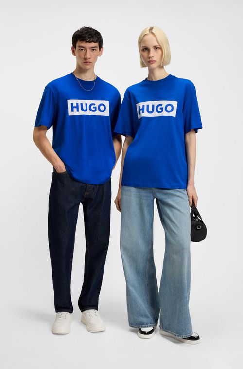 Camiseta De Algodão Jersey Com Logo Azul