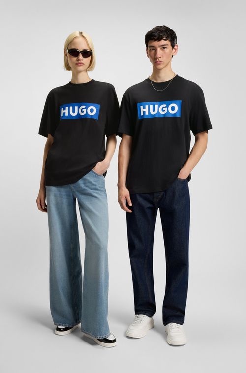 Camiseta De Algodão Jersey Com Logo Azul