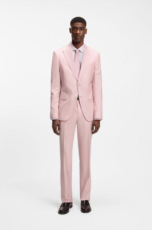 Calças De Terno De Ajuste Slim Em Lã, Seda E Linho