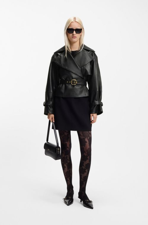 Casaco De Couro Com Ajuste Descontraído E Cinto