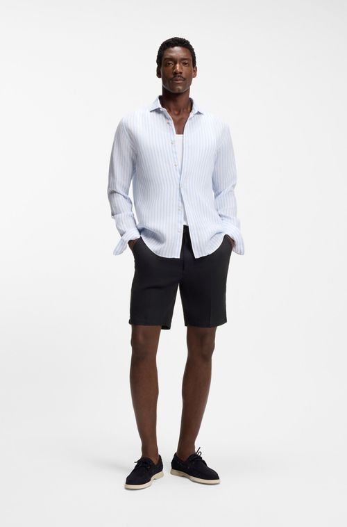 Shorts De Ajuste Moderno Em Mistura De Linho