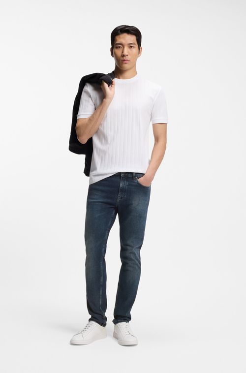 Calças Jeans De Ajuste Slim Em Jeans Elástica